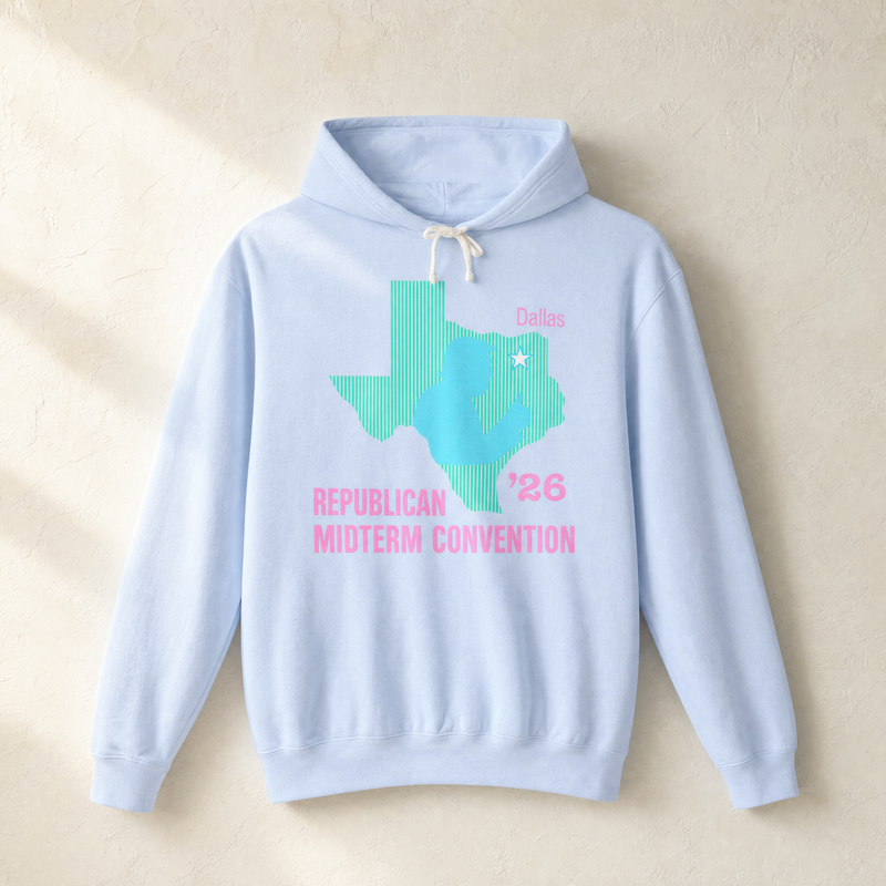 Texas Trump Green/Blue/Pink Hoodie — Front, Hydrangea | Dallas Republican Convention