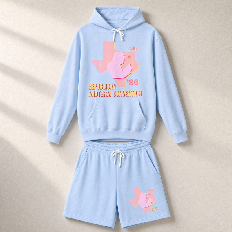 Texas Trump Sunburst Set — Hoodie + Shorts — Set, Hydrangea | Dallas Republican Convention