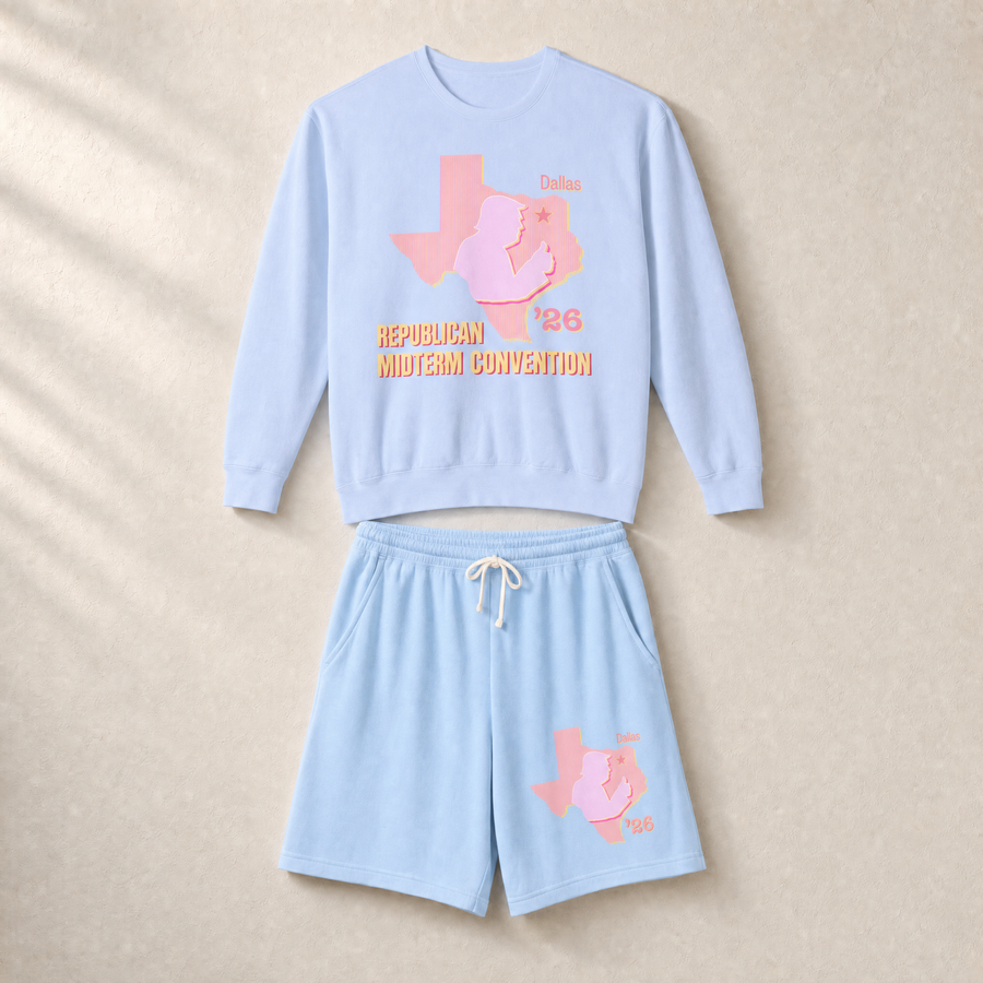 Texas Trump Sunburst Set — Crewneck + Shorts — Set, Hydrangea | Dallas Republican Convention