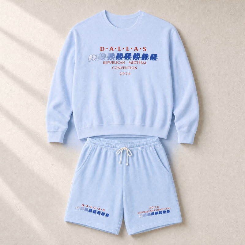 Dallas Blue Elephant Set — Crewneck + Shorts — Set, Hydrangea | Dallas Republican Convention