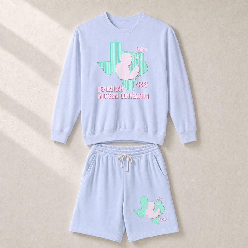 Texas Trump Green/Pink Set — Crewneck + Shorts — Set, Hydrangea | Dallas Republican Convention