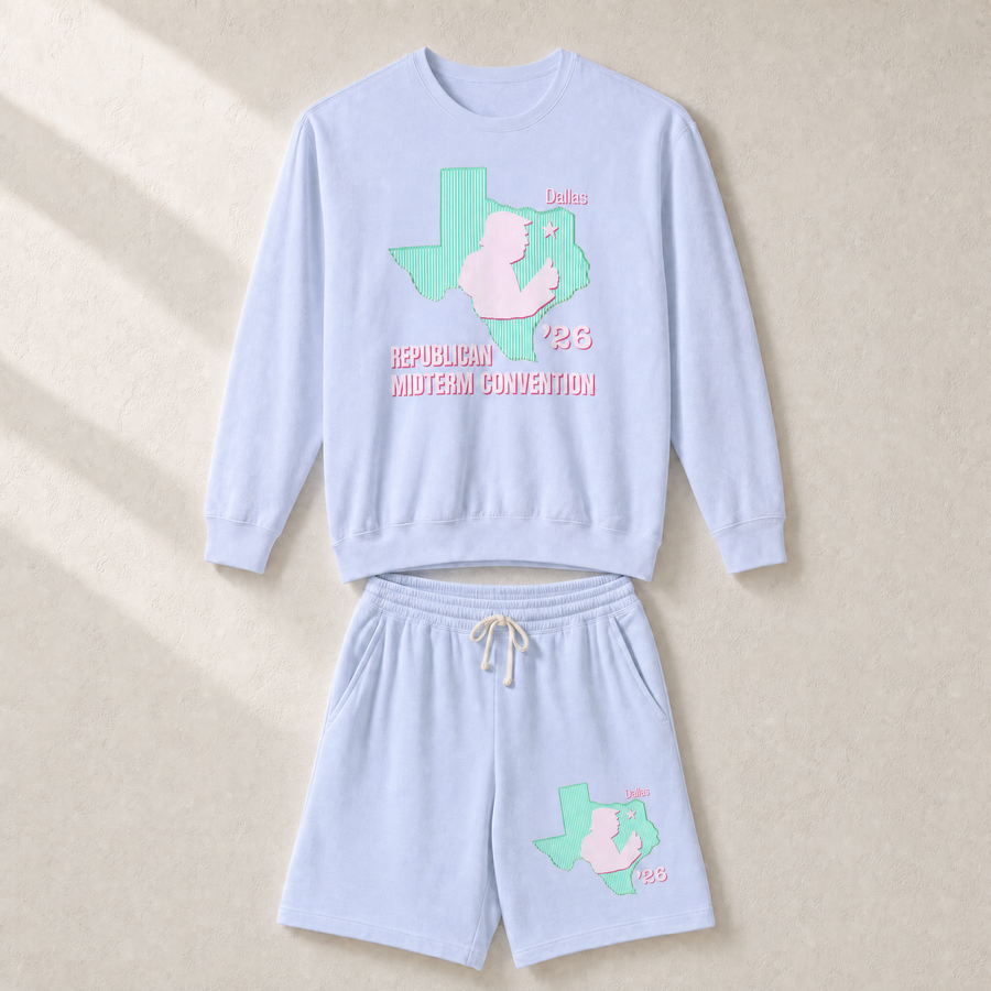 Texas Trump Green/Pink Set — Crewneck + Shorts — Set, Hydrangea | Dallas Republican Convention