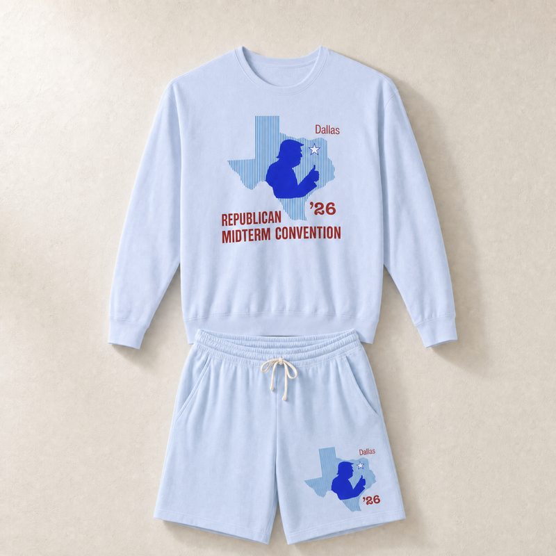Texas Trump Navy/Red Set — Crewneck + Shorts — Set, Hydrangea | Dallas Republican Convention