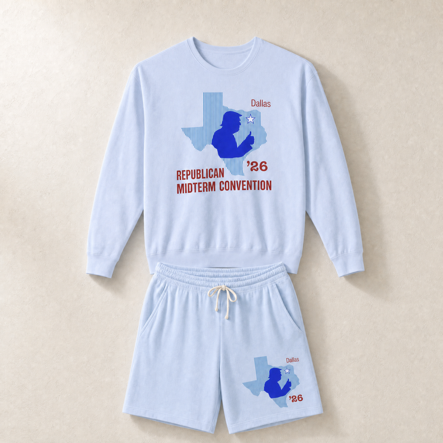 Texas Trump Navy/Red Set — Crewneck + Shorts — Set, Hydrangea | Dallas Republican Convention