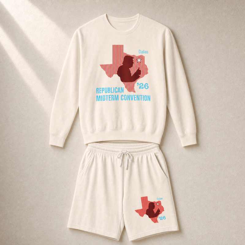 Texas Trump Red/Baby-Blue Set — Crewneck + Shorts — Set, Ivory | Dallas Republican Convention