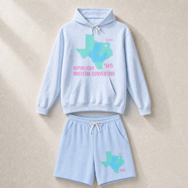 Texas Trump Green/Blue/Pink Set — Hoodie + Shorts — Set, Hydrangea | Dallas Republican Convention