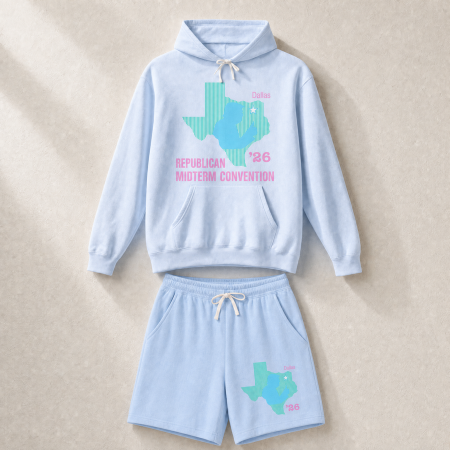 Texas Trump Green/Blue/Pink Set — Hoodie + Shorts — Set, Hydrangea | Dallas Republican Convention