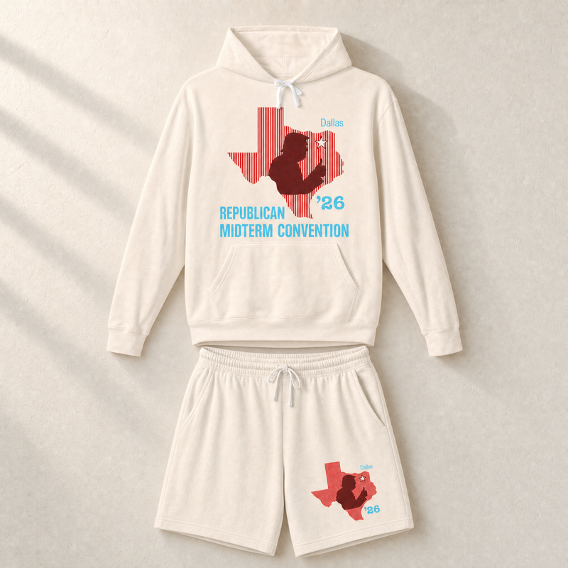 Texas Trump Red/Baby-Blue Set — Hoodie + Shorts — Set, Ivory | Dallas Republican Convention