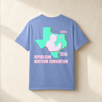 Texas Trump Green/Pink 2-Sided Tee — Back, Washed Denim | Dallas Republican Convention