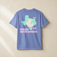 Texas Trump Green/Orange/Pink 2-Sided Tee — Back, Washed Denim | Dallas Republican Convention