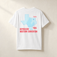 Texas Trump Baby-Blue/Red 2-Sided Tee — Back, White | Dallas Republican Convention