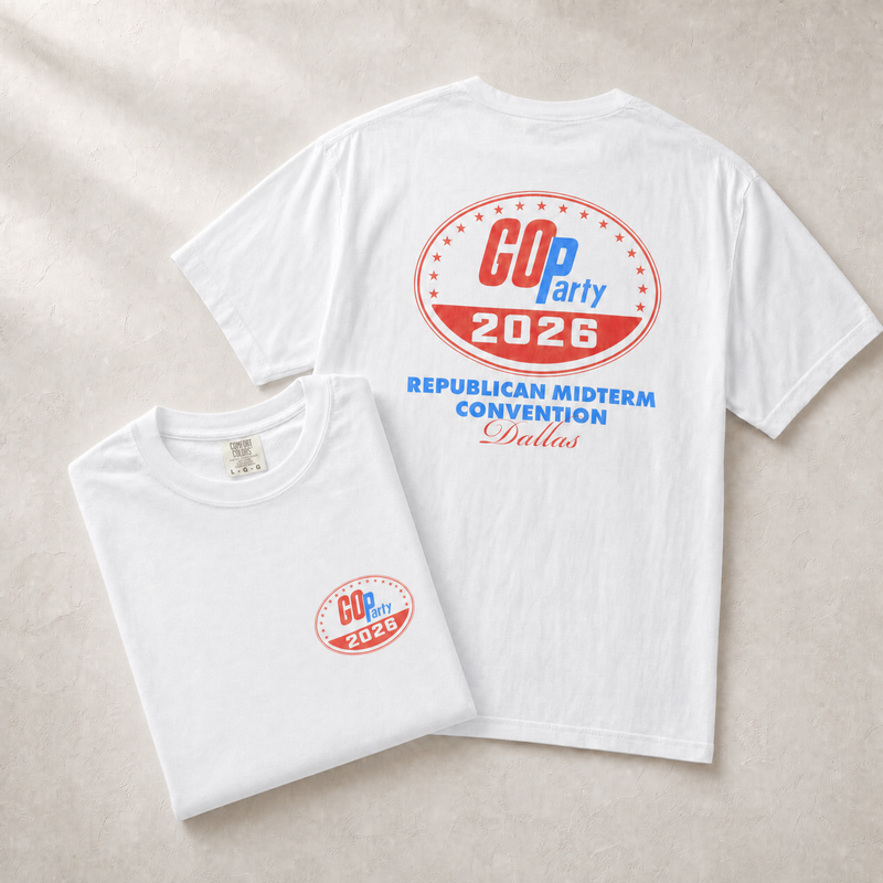 GO-Party! 2026 Tee — Front-Back Combo, White | Dallas Republican Convention