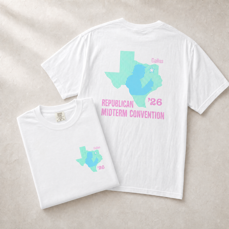Texas Trump Green/Blue/Pink 2-Sided Tee — Front-Back Combo, White | Dallas Republican Convention