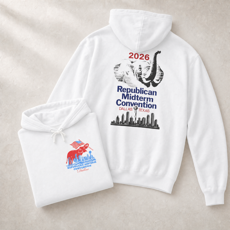 Retro Convention Hoodie — Front-Back Combo, White | Dallas Republican Convention