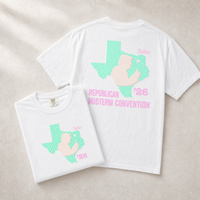Texas Trump Green/Orange/Pink 2-Sided Tee — Front-Back Combo, White | Dallas Republican Convention