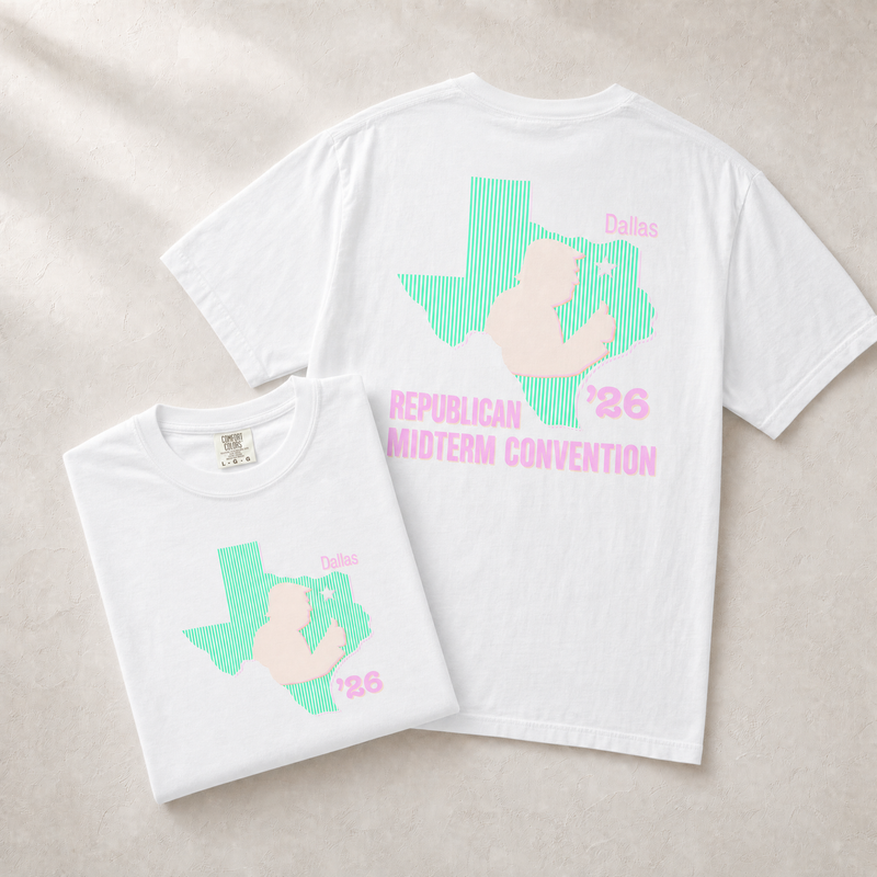 Texas Trump Green/Orange/Pink 2-Sided Tee — Front-Back Combo, White | Dallas Republican Convention