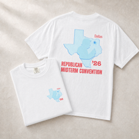 Texas Trump Baby-Blue/Red 2-Sided Tee — Front-Back Combo, White | Dallas Republican Convention