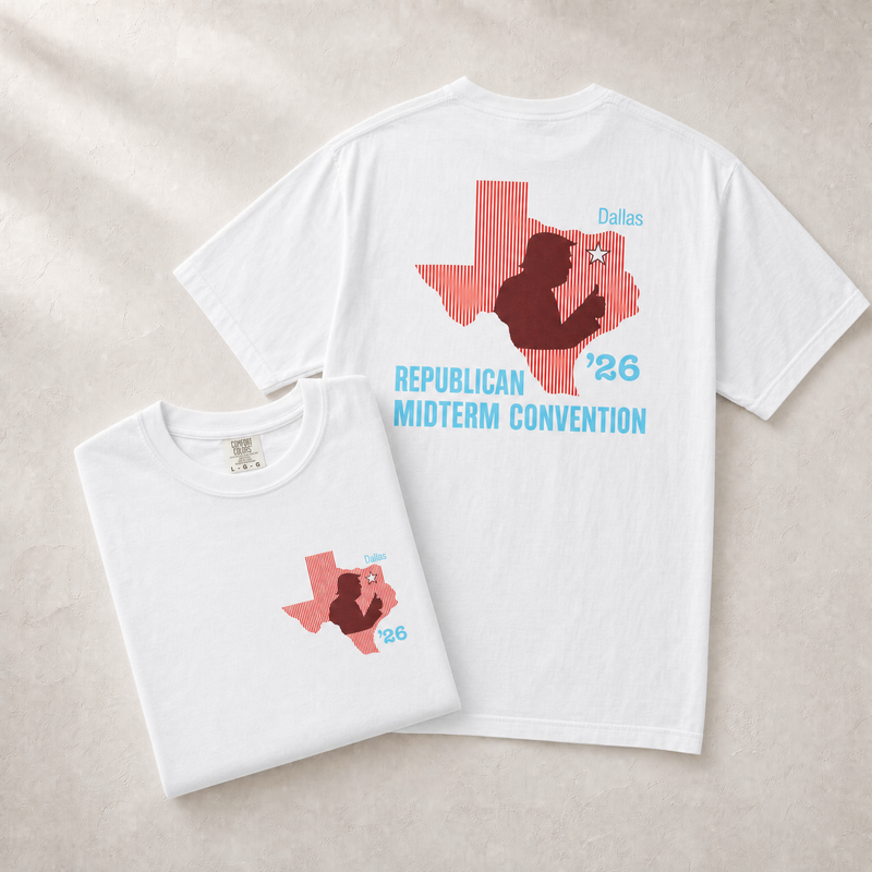 Texas Trump Red/Baby-Blue 2-Sided Tee — Front-Back Combo, White | Dallas Republican Convention