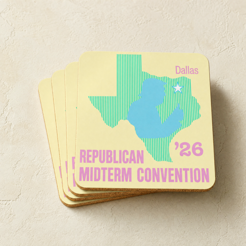 Texas Trump Butter Green/Blue/Pink Coaster Set — Front | Dallas Republican Convention