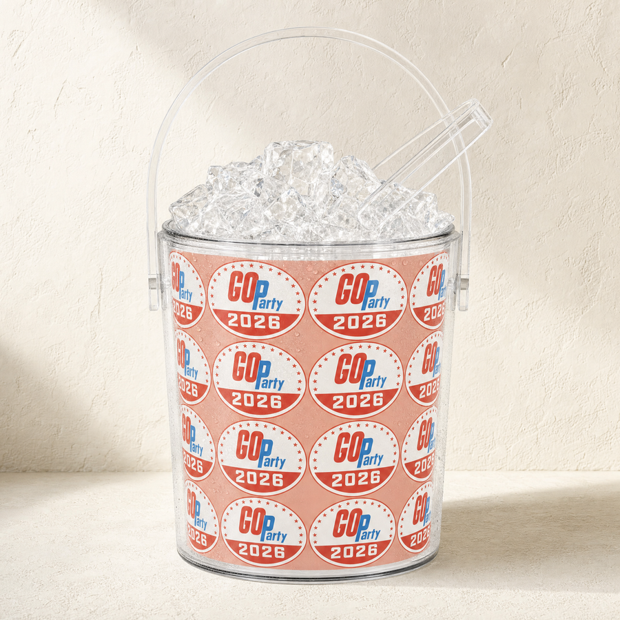 GO-Party! 2026 Peach Ice Bucket with Tongs — Front | Dallas Republican Convention