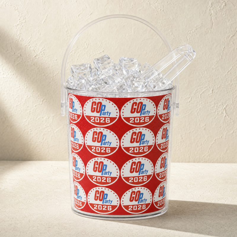 GO-Party! 2026 Red Ice Bucket with Tongs — Front | Dallas Republican Convention