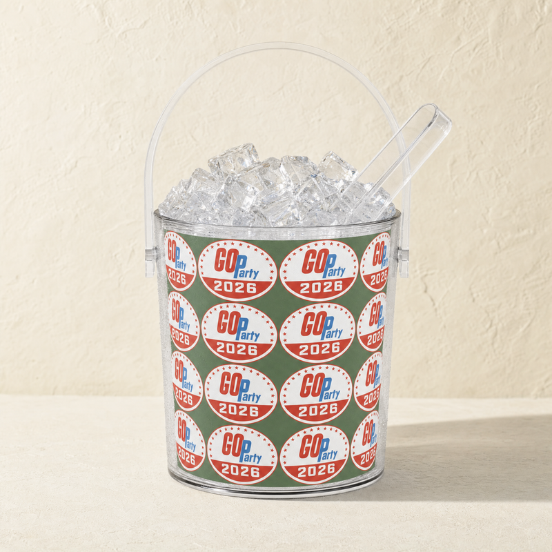GO-Party! 2026 Green Ice Bucket with Tongs — Front | Dallas Republican Convention