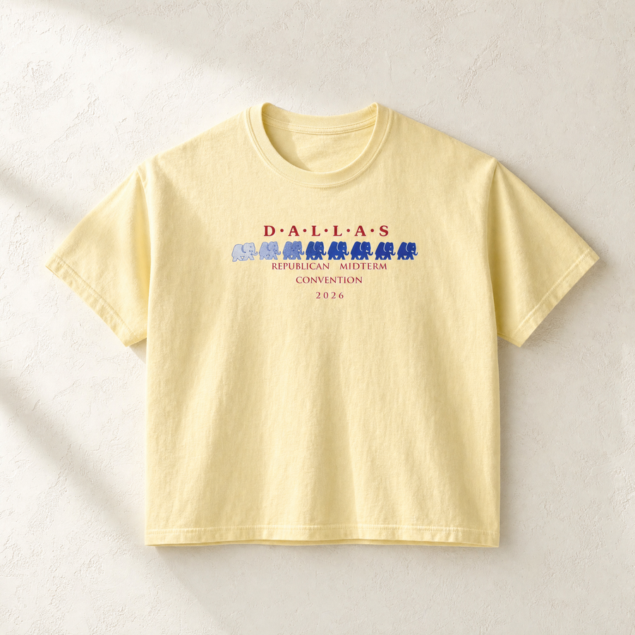 Dallas Blue Elephant Boxy Tee — Front, Butter | Dallas Republican Convention