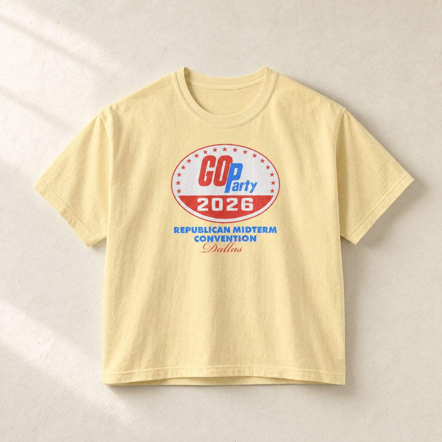 GO-Party! 2026 Boxy Tee — Front, Butter | Dallas Republican Convention