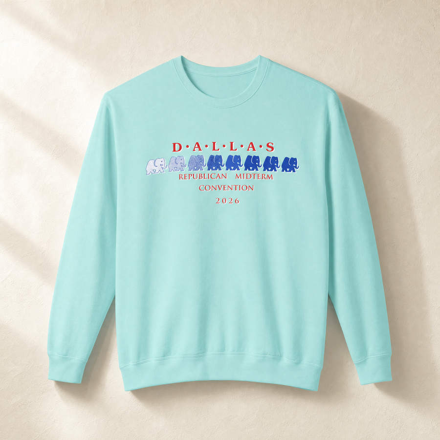 Dallas Blue Elephant Crewneck — Front, Chalky Mint | Dallas Republican Convention