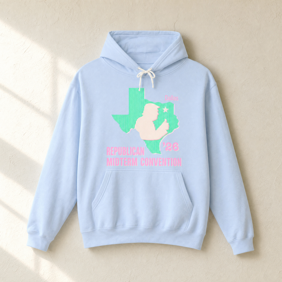 Texas Trump Green/Orange/Pink Hoodie — Front, Hydrangea | Dallas Republican Convention