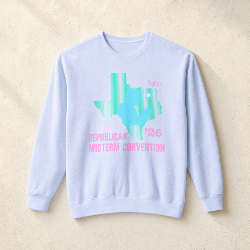 Texas Trump Green/Blue/Pink Crewneck — Front, Hydrangea | Dallas Republican Convention
