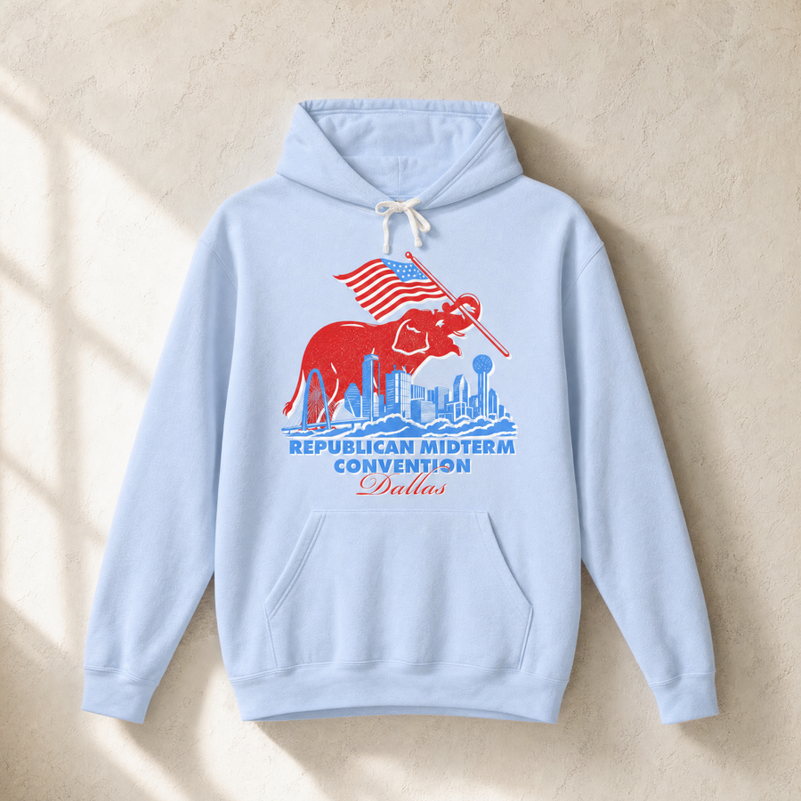 Dallas Elephant Skyline Hoodie — Front, Hydrangea | Dallas Republican Convention