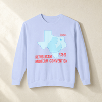 Texas Trump Baby-Blue/Red Crewneck — Front, Hydrangea | Dallas Republican Convention
