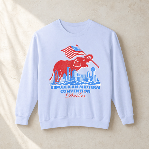 Dallas Elephant Skyline Crewneck — Front, Hydrangea | Dallas Republican Convention