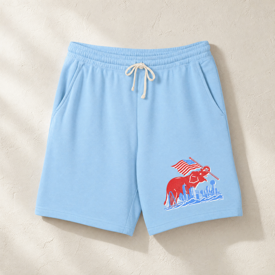 Elephant Flag Skyline Lounge Shorts — Front, Hydrangea | Dallas Republican Convention