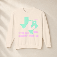 Texas Trump Green/Orange/Pink Crewneck — Front, Ivory | Dallas Republican Convention