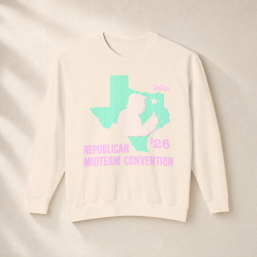 Texas Trump Green/Orange/Pink Crewneck — Front, Ivory | Dallas Republican Convention