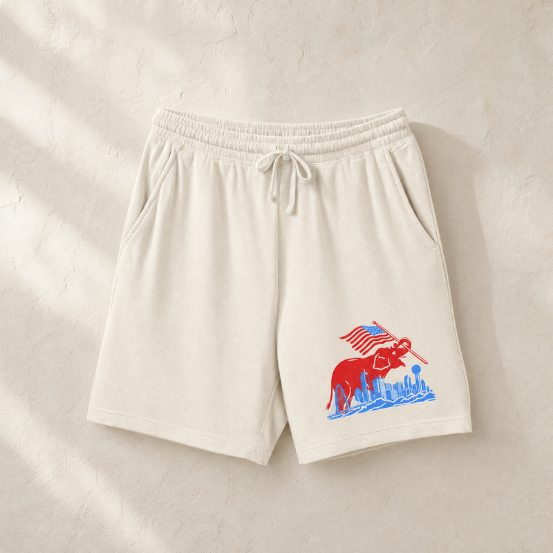 Elephant Flag Skyline Lounge Shorts — Front, Ivory | Dallas Republican Convention