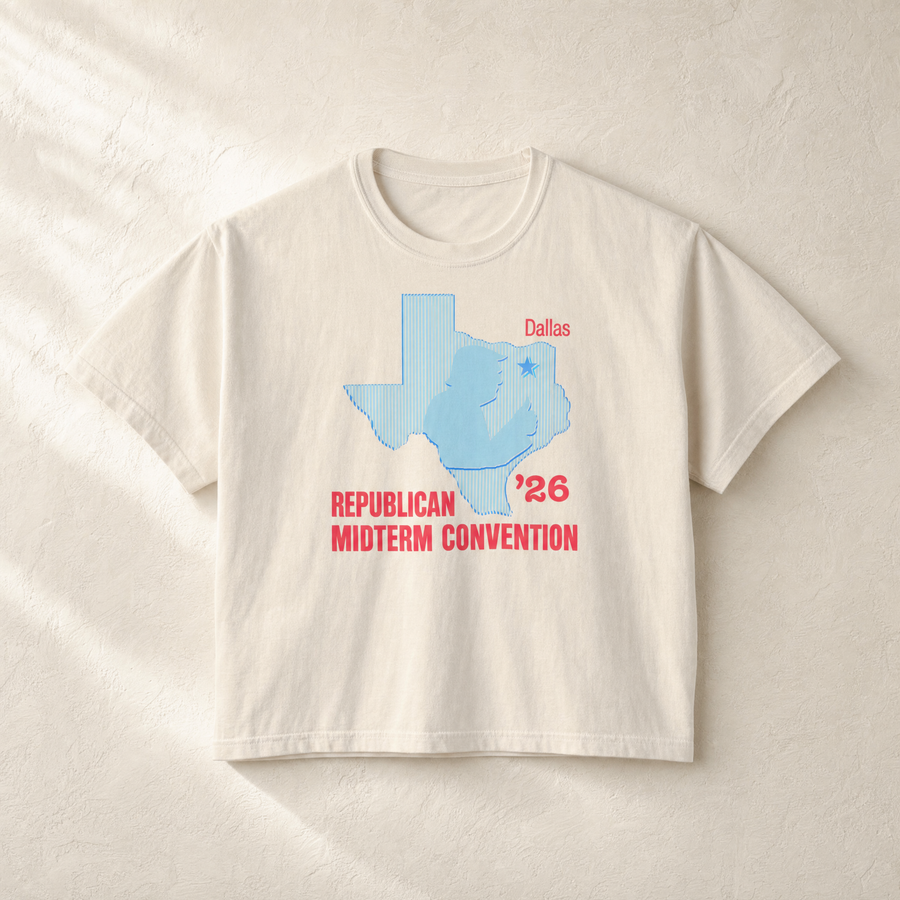 Texas Trump Baby-Blue/Red Boxy Tee — Front, Ivory | Dallas Republican Convention