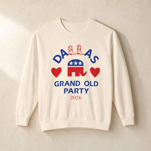 Dallas Boots ♥ GOP Crewneck — Front, Ivory | Dallas Republican Convention