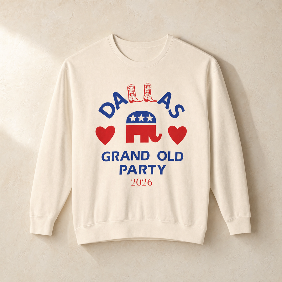 Dallas Boots ♥ GOP Crewneck — Front, Ivory | Dallas Republican Convention