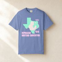 Texas Trump Green/Orange/Pink Tee — Front, Washed Denim | Dallas Republican Convention