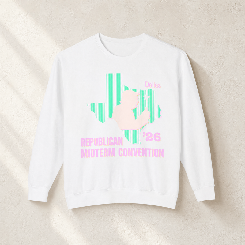 Texas Trump Green/Orange/Pink Crewneck — Front, White | Dallas Republican Convention