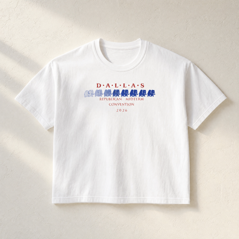 Dallas Blue Elephant Boxy Tee — Front, White | Dallas Republican Convention