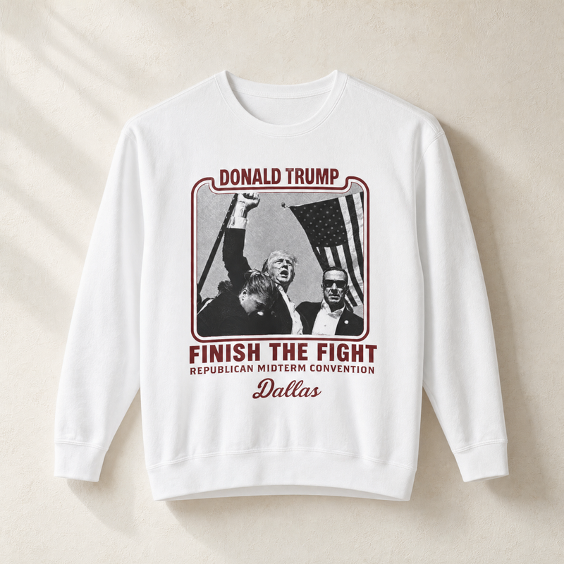 Trump Finish the Fight Crewneck — Front, White | Dallas Republican Convention