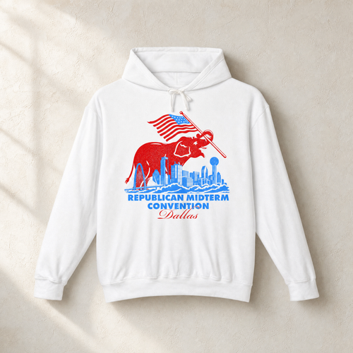 Dallas Elephant Skyline Hoodie — Front, White | Dallas Republican Convention