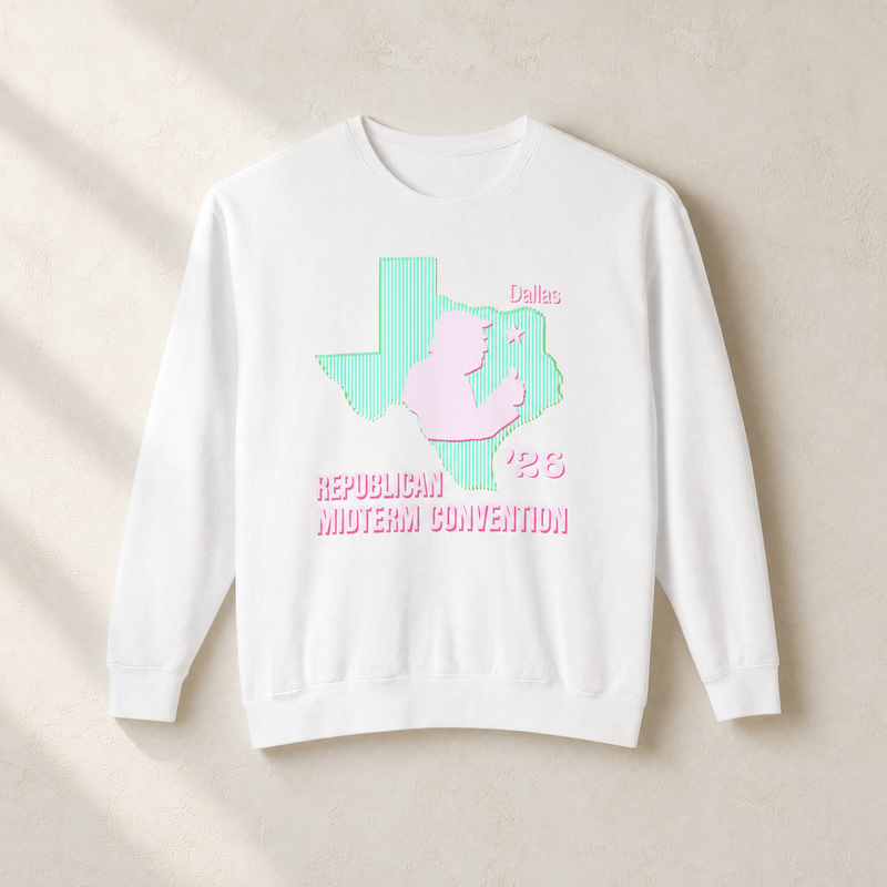 Texas Trump Green/Pink Crewneck — Front, White | Dallas Republican Convention