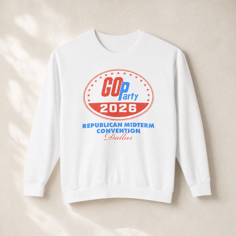 GO-Party! 2026 Crewneck — Front, White | Dallas Republican Convention