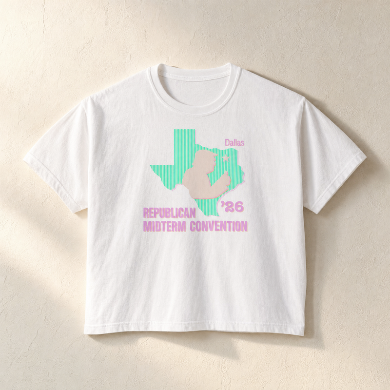 Texas Trump Green/Orange/Pink Boxy Tee — Front, White | Dallas Republican Convention