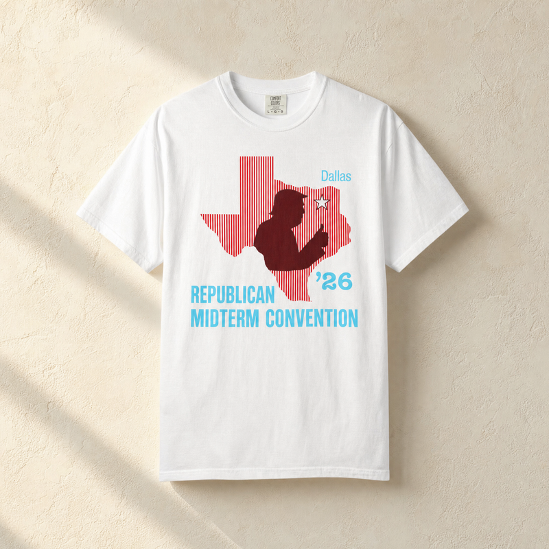 Texas Trump Red/Baby-Blue Tee — Front, White | Dallas Republican Convention